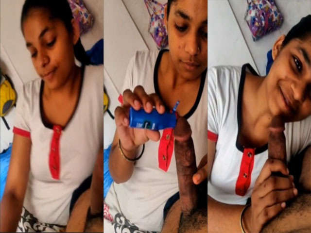 Indian Cute Babe Oiling Dick Before Sex